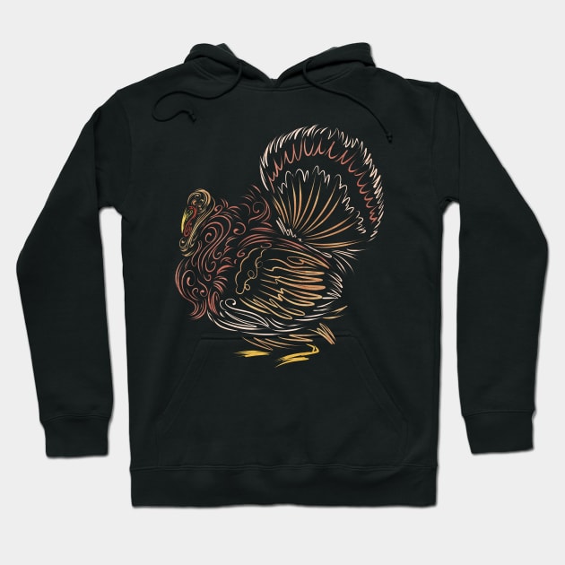 Scratched Lines Stylized Turkey Thanksgiving Hoodie by SinBle